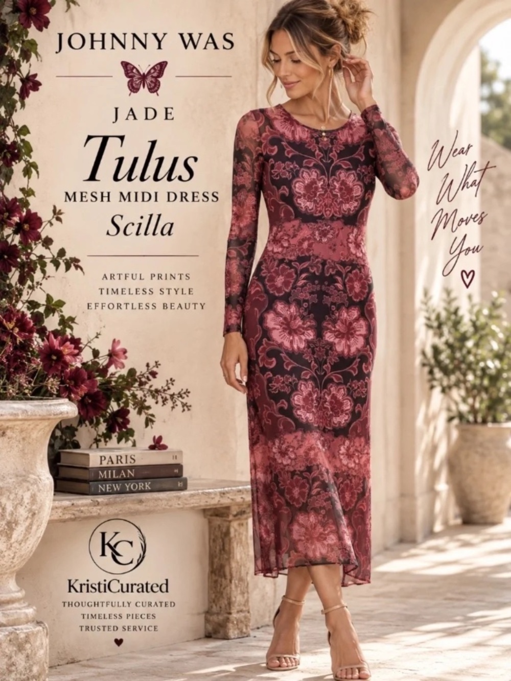 Johnny Was Jade Tulus Mesh Midi Dress Scilla M NWT $225